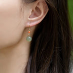 925 Sterling Silver Plated 14k Gold Hetian Jade Red Agate Luck Drop Dangle Earrings