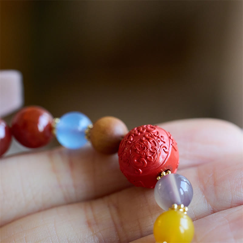 Natural Red Agate Peace Talisman Fu Character Dragon Tail Confidence Charm Bracelet