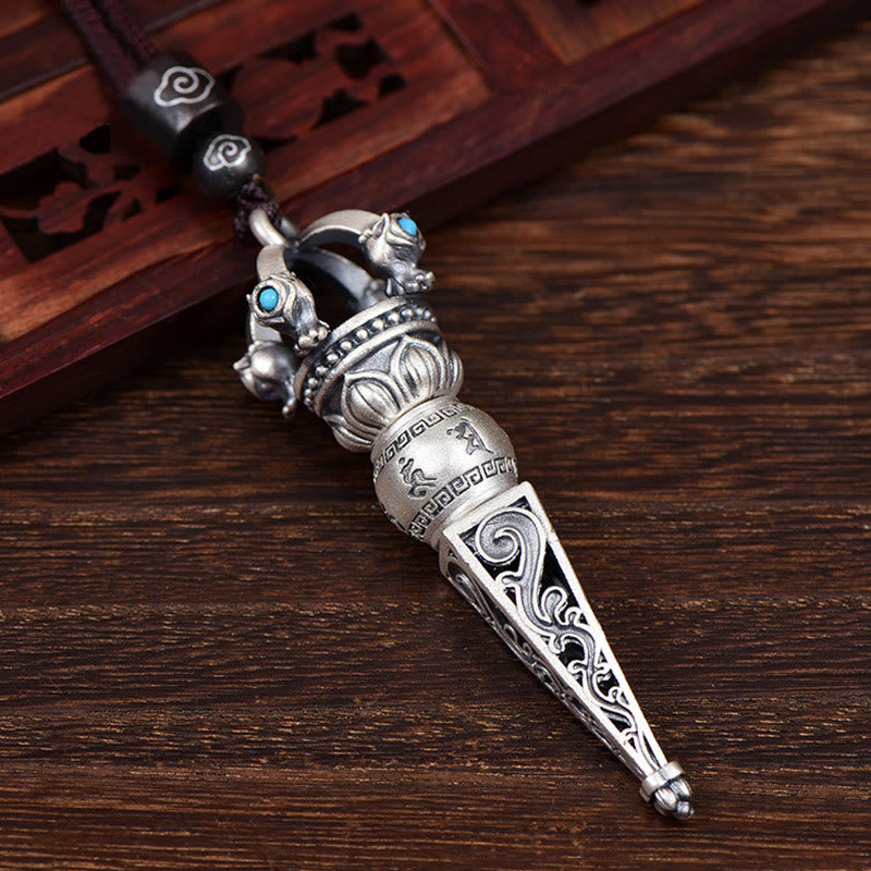 Tibetan Om Mani Padme Hum Dorje Vajra Design Wisdom Rotatable Necklace Pendant