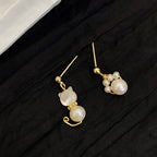 Cute Cat Paw Pearl Wisdom Stud Drop Earrings