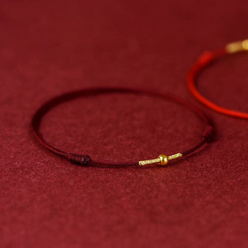 925 Sterling Silver Golden Bead Protection Braided Rope Bracelet Anklet