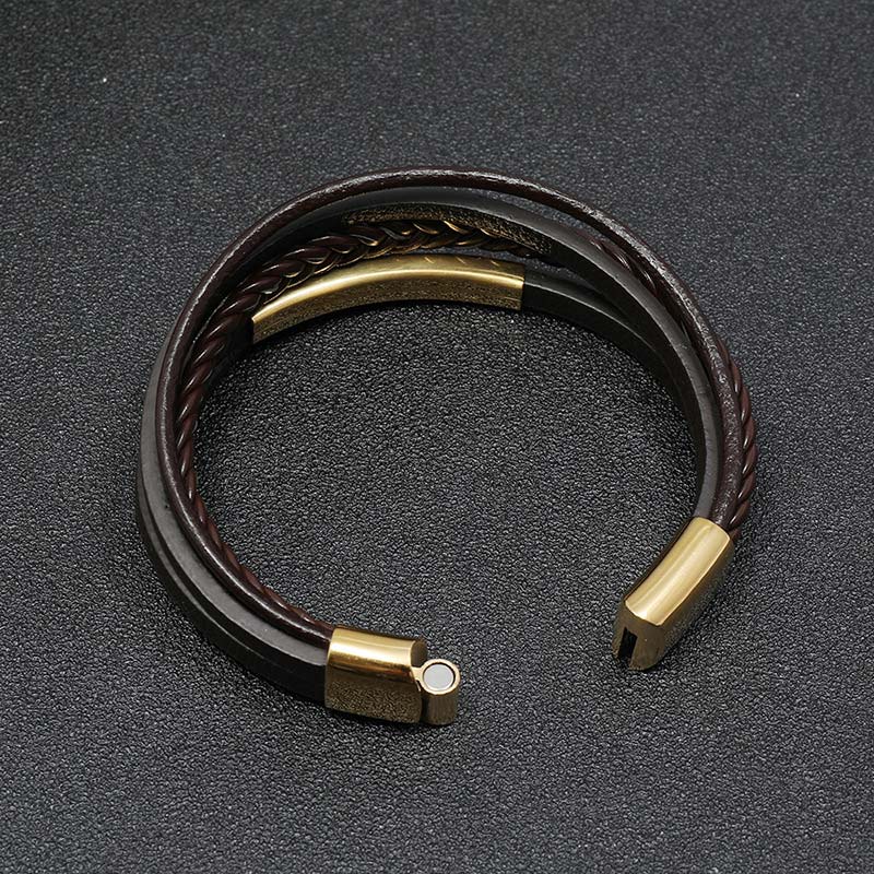 Simple Design Titanium Steel Leather Luck Bracelet