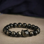 Gold Sheen Obsidian Silver Sheen Obsidian Lovely Paw Lucky Cat Protection Bracelet