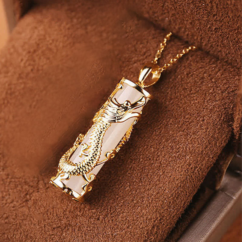 Jade Dragon Phoenix Copper Blessing Harmony Necklace Pendant