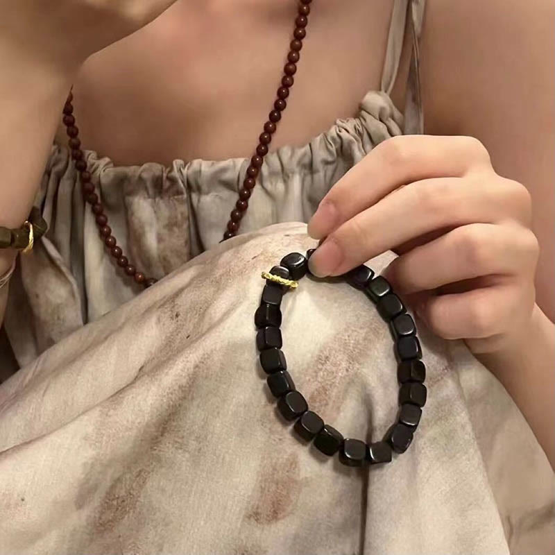 Tibetan Ebony Wood Square Beads Peace Calm Bracelet