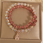 Strawberry Quartz White Crystal Money Bag Charm Positive Bracelet