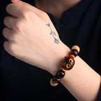 Small Leaf Red Sandalwood Ebony Wood Cute Cat Engraved Protection Bracelet