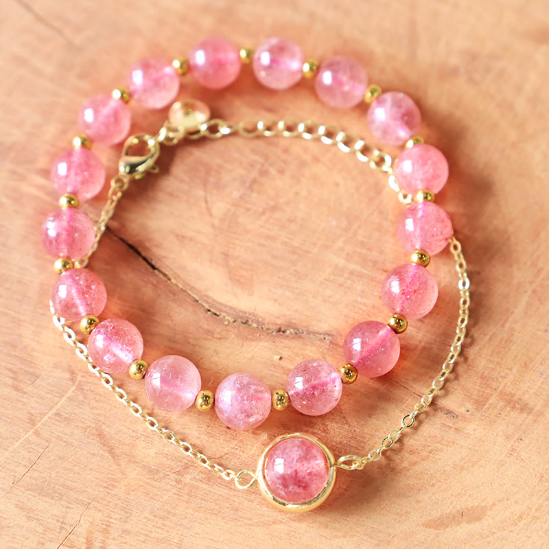 Sunstone Strawberry Quartz Crystal Positive Bracelet
