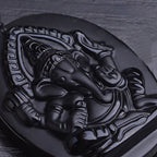 Tibetan Obsidian Ganesh Ganpati Elephant Wealth Amulet Necklace