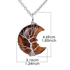 Natural Quartz Crystal Moon Tree Of Life Healing Energy Necklace Pendant