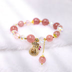 Natural Strawberry Quartz Crystal Money Bag Charm Positive Bracelet