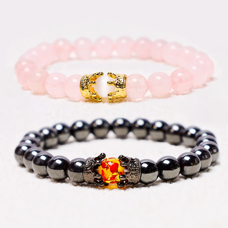 Natural Stone King & Queen Crown Healing Energy Beads Couple Bracelet
