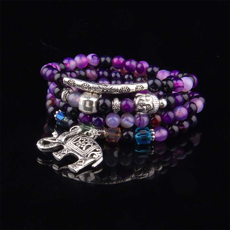 Natural Agate Elephant Buddha Hope Bracelet