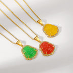 18K Gold Filled Laughing Buddha Jade Luck Necklace Chain Pendant