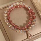 Strawberry Quartz White Crystal Money Bag Charm Positive Bracelet
