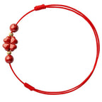 Cinnabar Four Leaf Clover Blessing String Rope Anklet