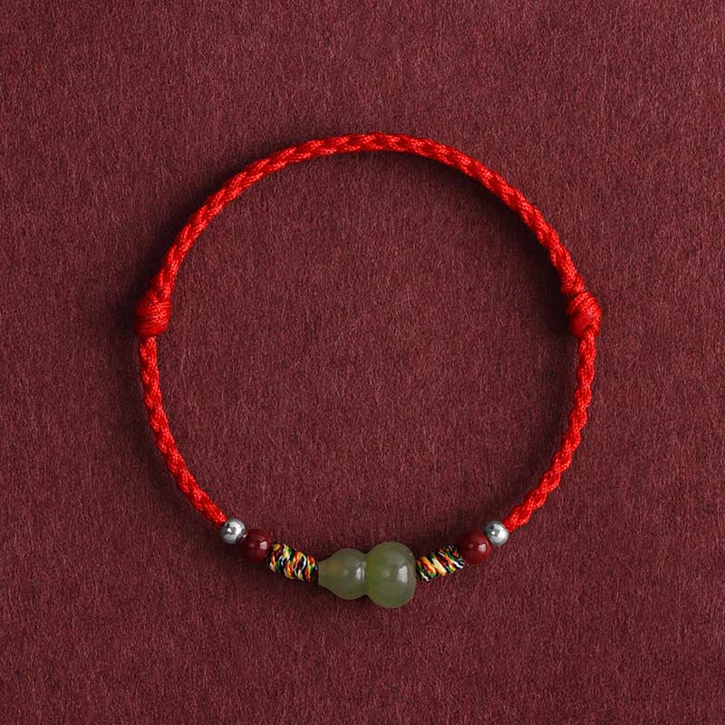 Natural Hetian Jade Gourd Protection Luck Braided Bracelet Anklet