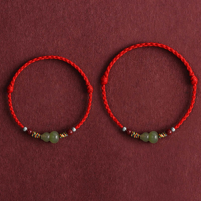 Natural Hetian Jade Gourd Protection Luck Braided Bracelet Anklet