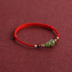 Natural Hetian Jade Gourd Protection Luck Braided Bracelet Anklet