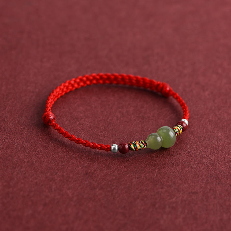 Natural Hetian Jade Gourd Protection Luck Braided Bracelet Anklet