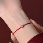 Natural Peach Wood Bead Luck Braided Bracelet Anklet