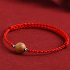 Natural Peach Wood Bead Luck Braided Bracelet Anklet