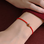 Natural Peach Wood Bead Luck Braided Bracelet Anklet