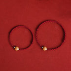 Natural Peach Wood Bead Luck Braided Bracelet Anklet