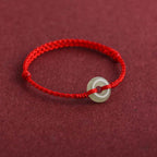 Natural Hetian Jade Peace Buckle Protection Luck Braided Bracelet Anklet