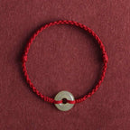 Natural Hetian Jade Peace Buckle Protection Luck Braided Bracelet Anklet