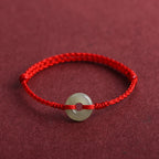 Natural Hetian Jade Peace Buckle Protection Luck Braided Bracelet Anklet