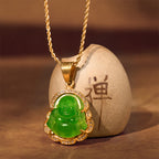 18K Gold Filled Laughing Buddha Jade Luck Necklace Chain Pendant