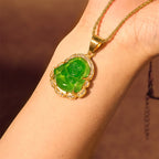18K Gold Filled Laughing Buddha Jade Luck Necklace Chain Pendant