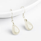 925 Sterling Silver Jade Water Drop Pattern Luck Prosperity Dangle Earrings
