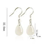 925 Sterling Silver Jade Water Drop Pattern Luck Prosperity Dangle Earrings