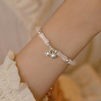 925 Sterling Silver Natural White Jade Bamboo Bell Charm Luck Happiness Bracelet
