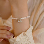 925 Sterling Silver Natural White Jade Bamboo Bell Charm Luck Happiness Bracelet