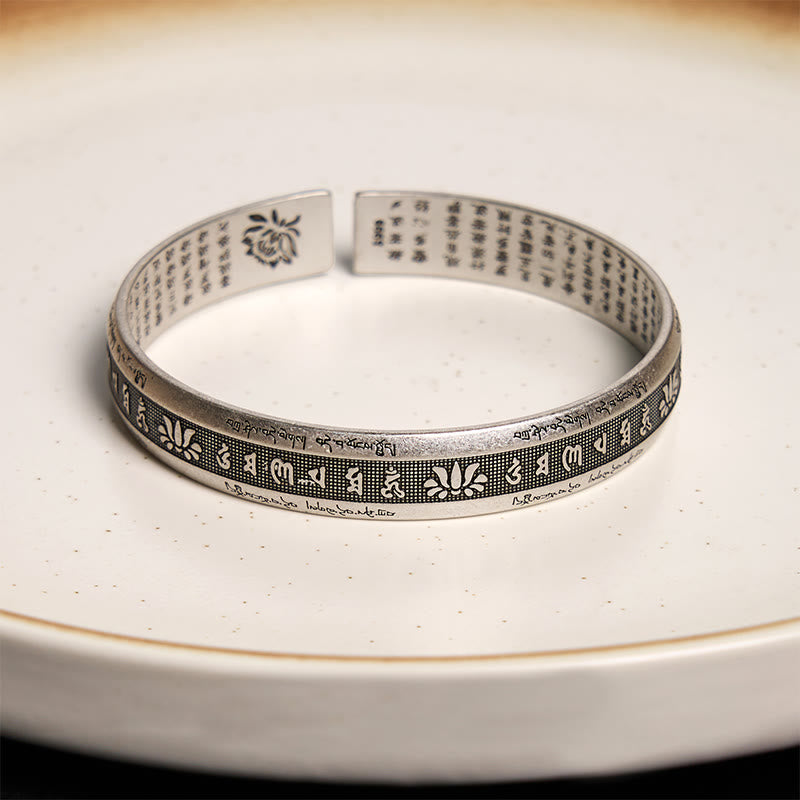 Om Mani Padme Hum Heart Sutra Mantra Lotus Peace Meditation Cuff Bracelet Bangle