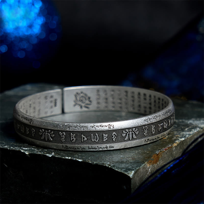 Om Mani Padme Hum Heart Sutra Mantra Lotus Peace Meditation Cuff Bracelet Bangle