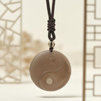 Black Obsidian Taoism Five Sacred Mountains Nine-Character Mantra Carved Purification Yin Yang Necklace Pendant