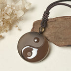 Black Obsidian Taoism Five Sacred Mountains Nine-Character Mantra Carved Purification Yin Yang Necklace Pendant