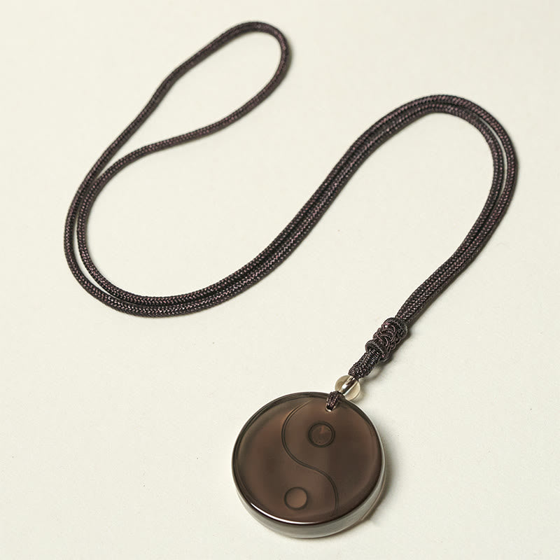 Black Obsidian Taoism Five Sacred Mountains Nine-Character Mantra Carved Purification Yin Yang Necklace Pendant