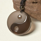 Black Obsidian Taoism Five Sacred Mountains Nine-Character Mantra Carved Purification Yin Yang Necklace Pendant