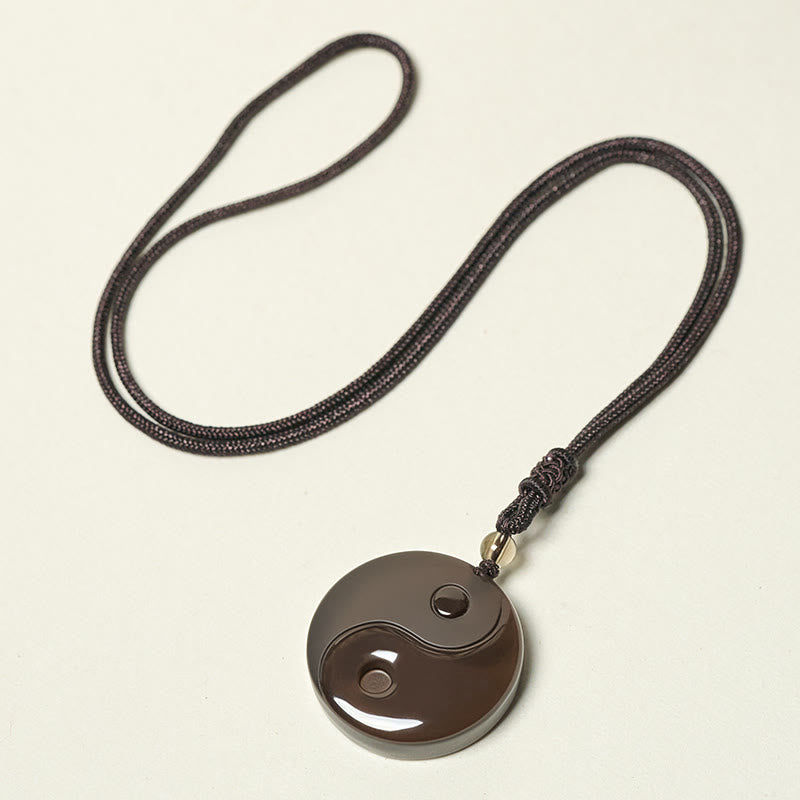 Black Obsidian Taoism Five Sacred Mountains Nine-Character Mantra Carved Purification Yin Yang Necklace Pendant