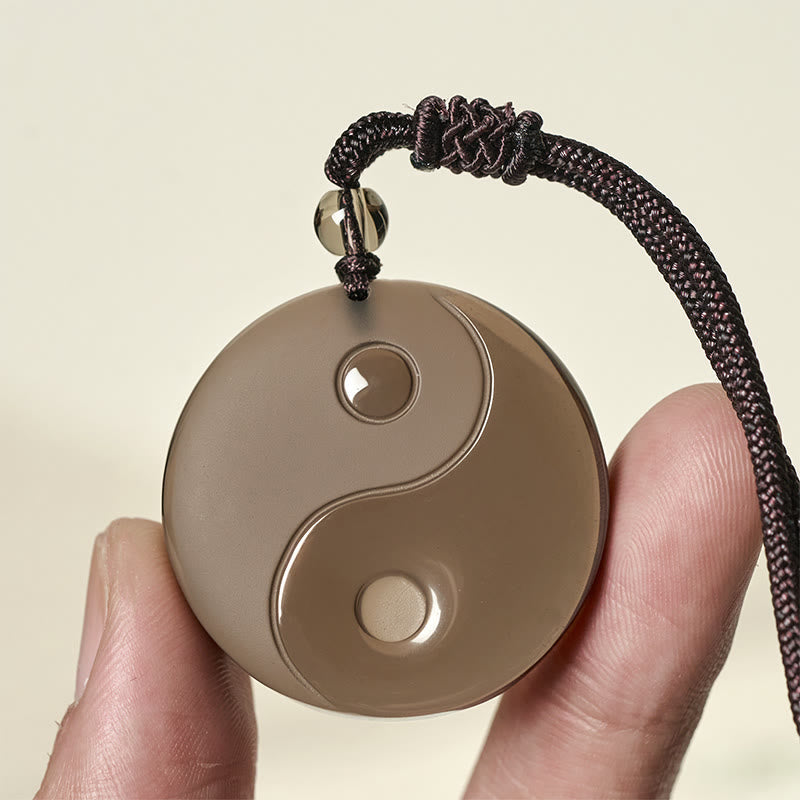 Black Obsidian Taoism Five Sacred Mountains Nine-Character Mantra Carved Purification Yin Yang Necklace Pendant