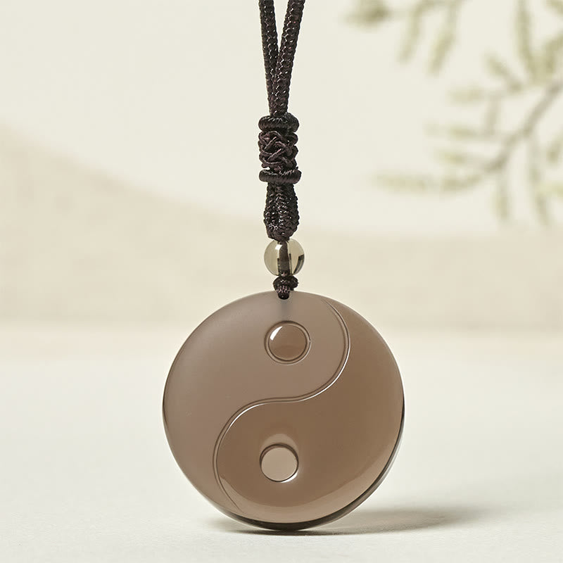 Black Obsidian Taoism Five Sacred Mountains Nine-Character Mantra Carved Purification Yin Yang Necklace Pendant