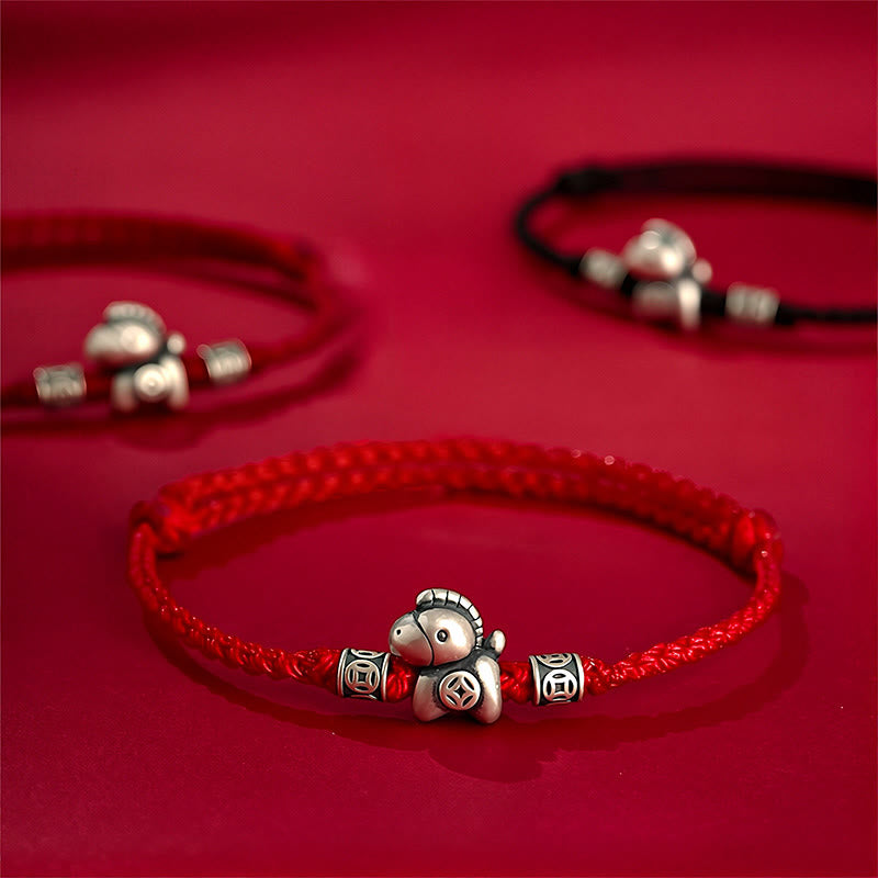 Year of the Horse 999 Sterling Silver String Braided Protection Bracelet