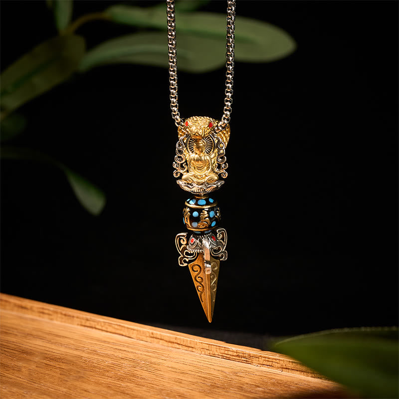 Tibetan Om Mani Padme Hum Buddha Wealth Rotation Necklace Vajra Pendant
