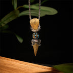 Tibetan Om Mani Padme Hum Buddha Wealth Rotation Necklace Vajra Pendant