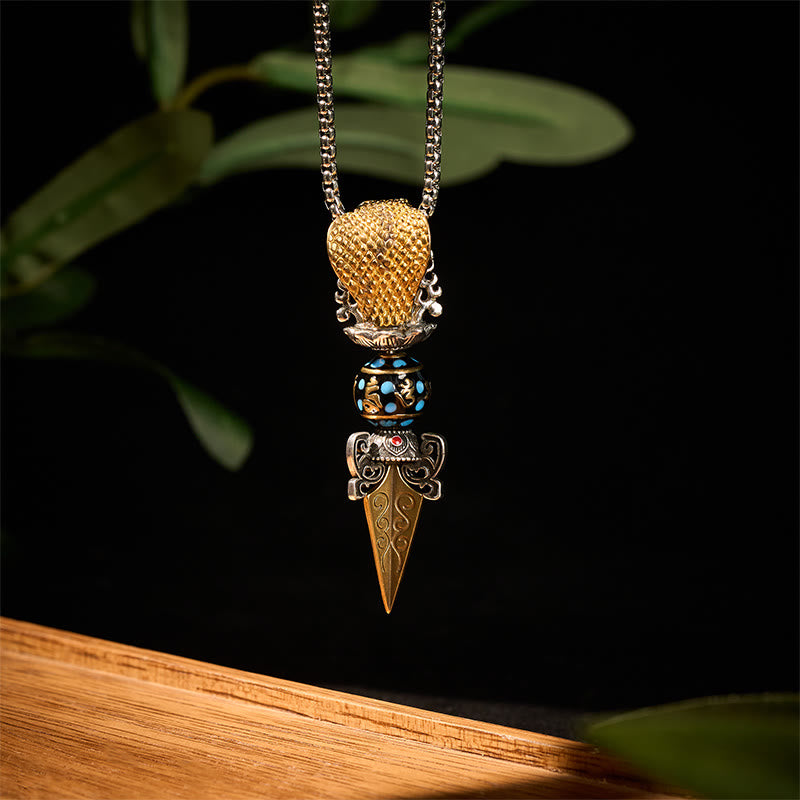 Tibetan Om Mani Padme Hum Buddha Wealth Rotation Necklace Vajra Pendant